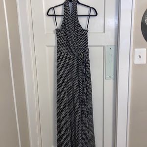 White House Black Market Halter Maxi Dress Black & White Chevron Sz 8